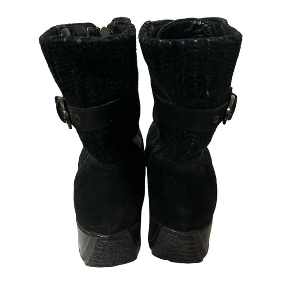 EUC - Aquatalia Black Suede Leather Zip Up Wedge Calf Boots - size 9 - Picture 3 of 5